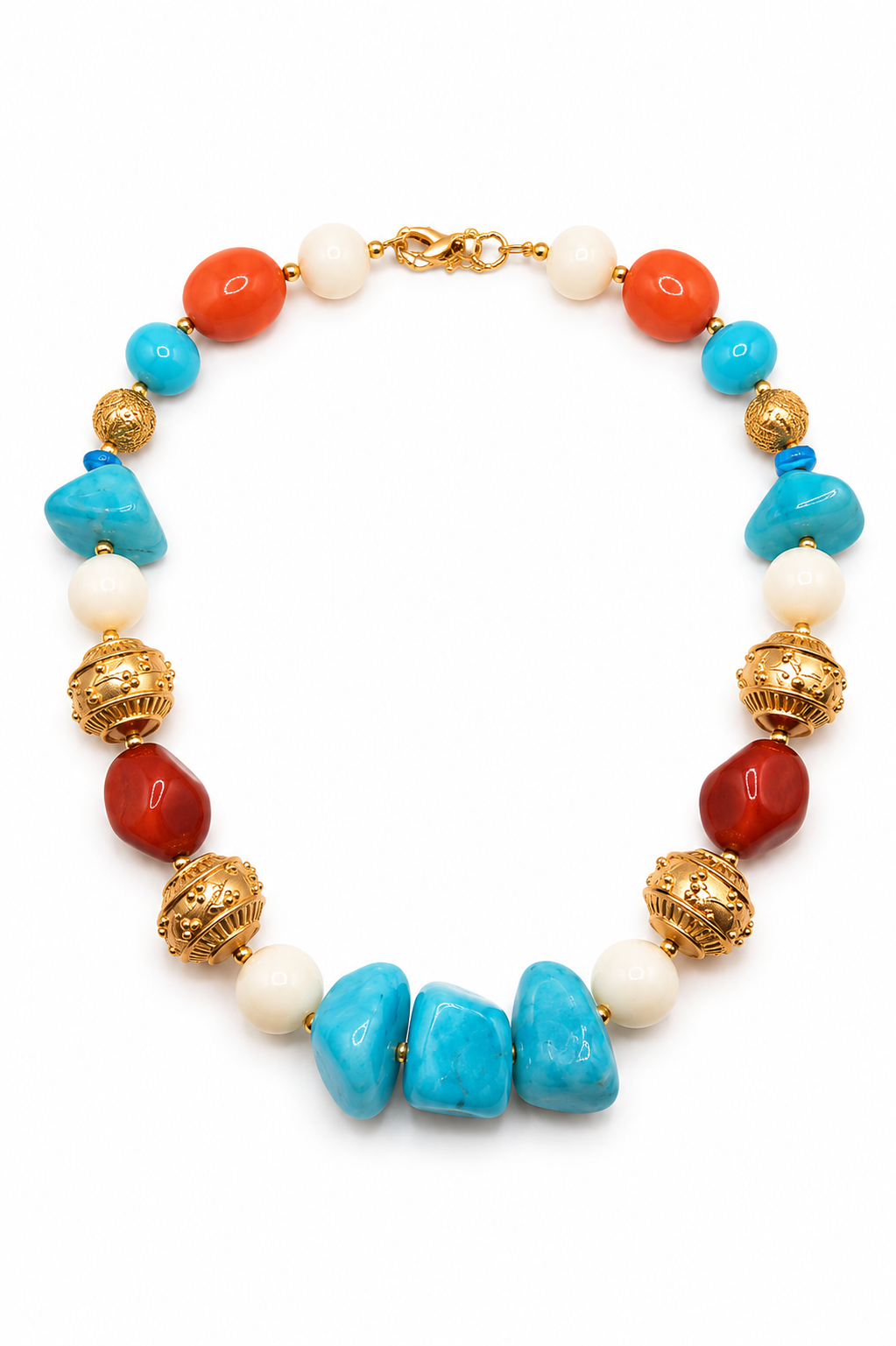 Necklace with Semi-precious stones and gold-plated metal